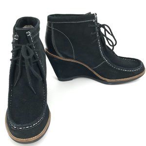 HUSH PUPPIES SUEDE WEDGE LACE UP ANKLE BOOTS SZ 10/ BLACK🖤